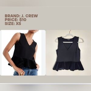 J. Crew | Black Peplum V-Neck Tank Top | Size XS